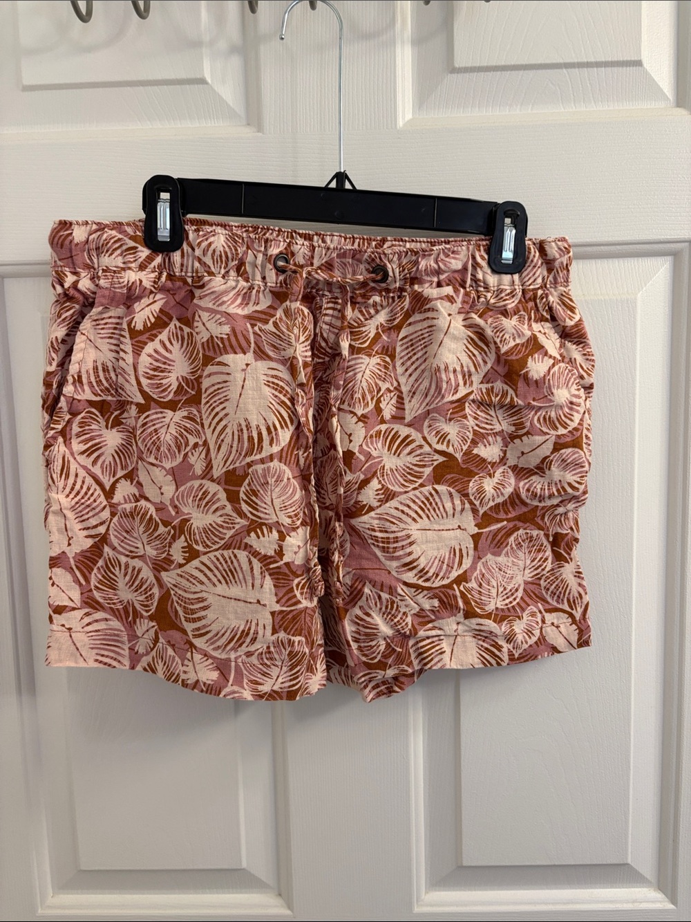 Tahari Tropical Leaf Print Drawstring Pink Rust